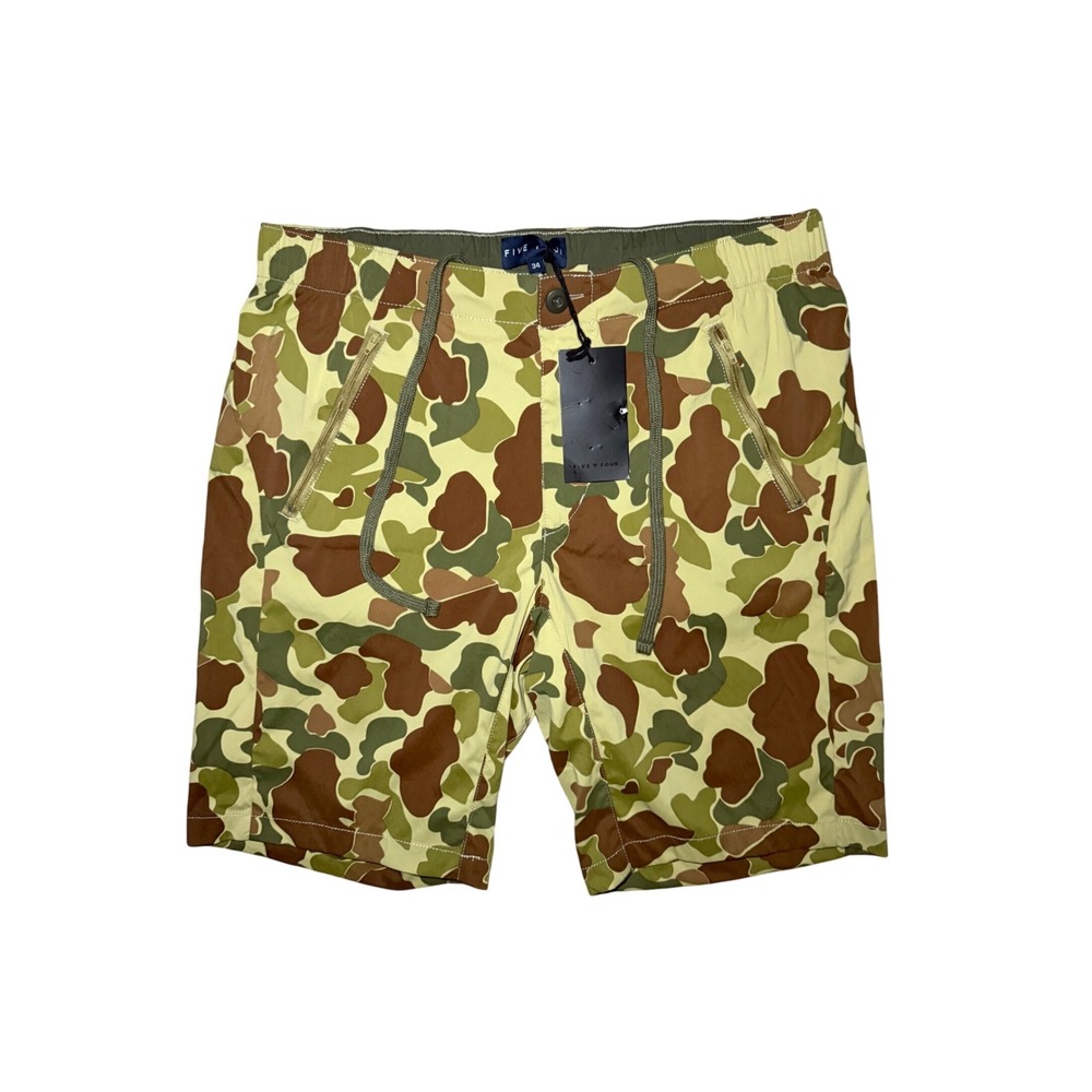 NWT Five Four Hawk Modern Shorts Men Size 34 Olive Camo Zipper Pockets